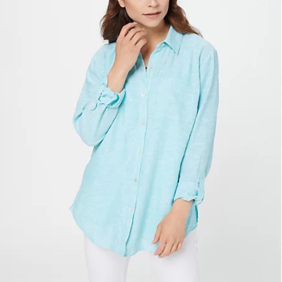 Susan Graver Tops - NWT Susan Graver Petite Easy Linen Blend Cross- Dyed Tunic